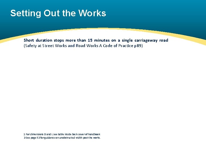 Setting Out the Works Short duration stops more than 15 minutes on a single