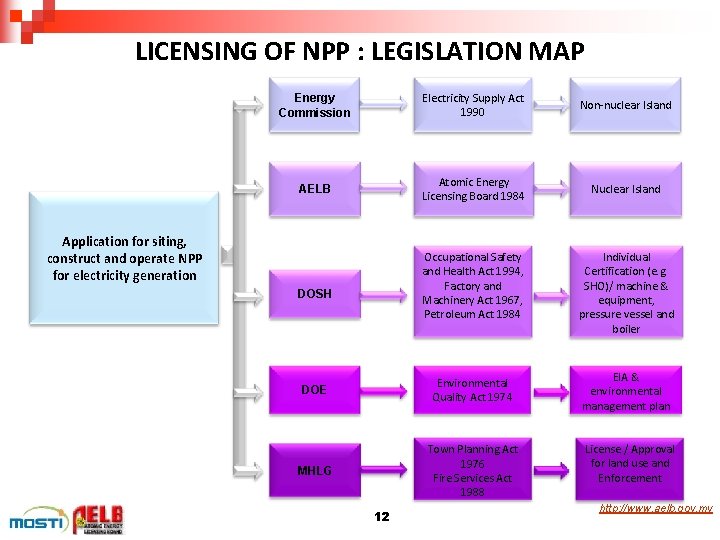 LICENSING OF NPP : LEGISLATION MAP Energy Commission Electricity Supply Act 1990 Non-nuclear Island