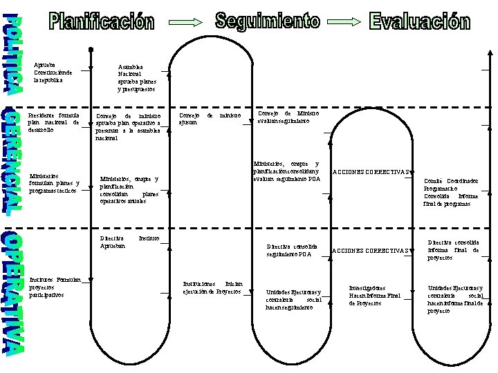 Aprueba Constitución de la republica Presidente formula plan nacional de desarrollo Ministerios formulan planes