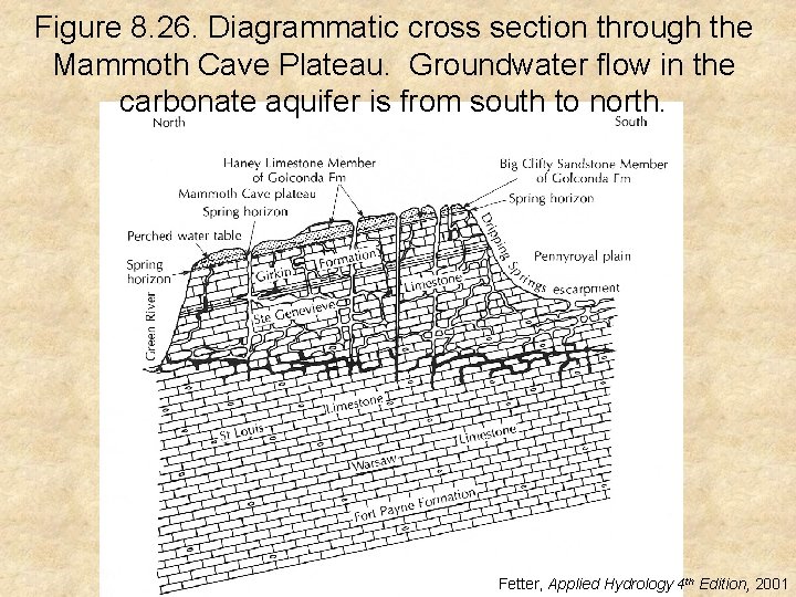 Figure 8. 26. Diagrammatic cross section through the Mammoth Cave Plateau. Groundwater flow in