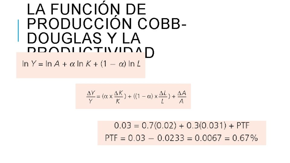 LA FUNCIÓN DE PRODUCCIÓN COBBDOUGLAS Y LA PRODUCTIVIDAD LA FUNCIÓN DE PRODUCCIÓN COBBDOUGLAS Y LA PRODUCTIVIDAD