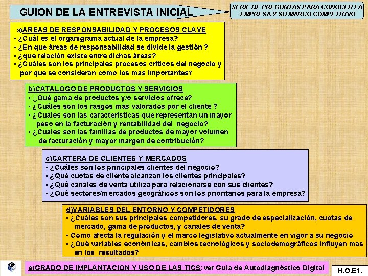 GUION DE LA ENTREVISTA INICIAL SERIE DE PREGUNTAS PARA CONOCER LA EMPRESA Y SU