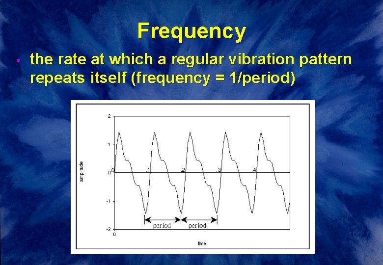 Frequency • the rate at which a regular vibration pattern repeats itself (frequency =