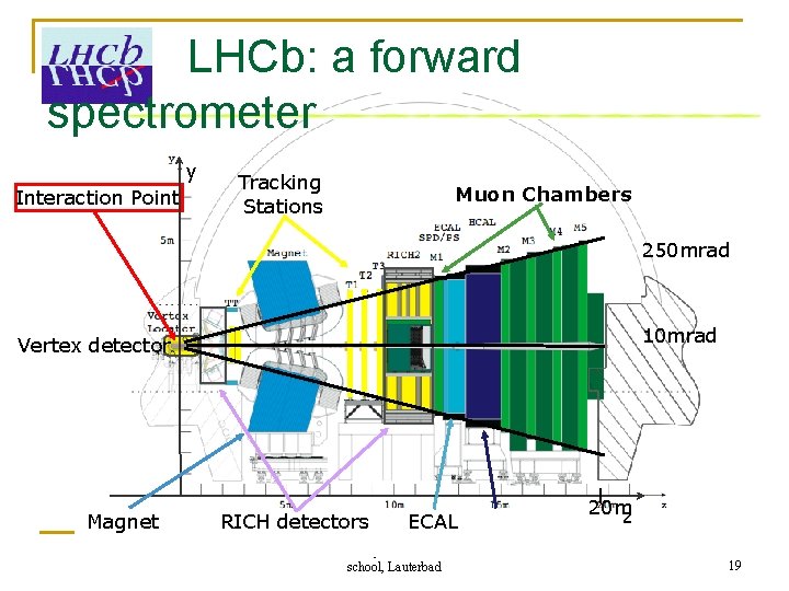 LHCb: a forward spectrometer y Interaction Point Tracking Stations Muon Chambers 250 mrad 10