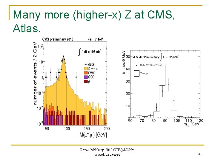 Many more (higher-x) Z at CMS, Atlas. Ronan Mc. Nulty 2010 CTEQ-MCNet school, Lauterbad