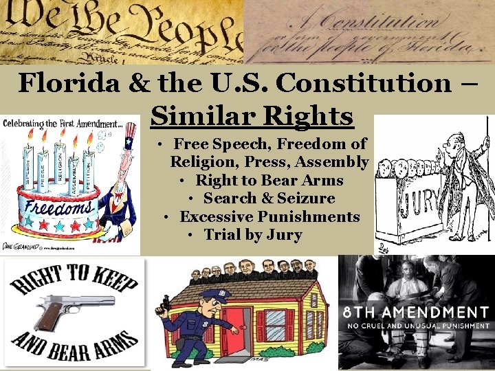 Florida & the U. S. Constitution – Similar Rights • Free Speech, Freedom of