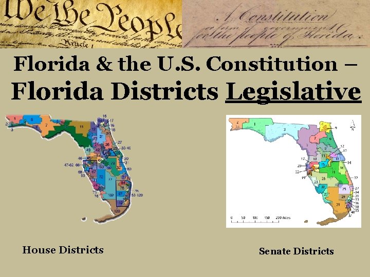 Florida & the U. S. Constitution – Florida Districts Legislative House Districts Senate Districts