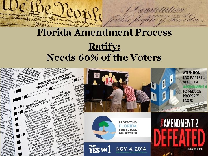 Florida Amendment Process Ratify: Needs 60% of the Voters 