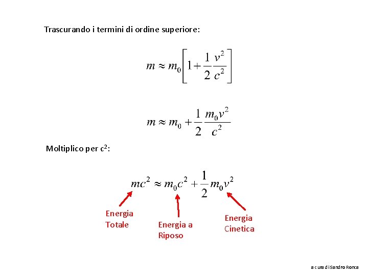 Trascurando i termini di ordine superiore: Moltiplico per c 2: Energia Totale Energia a