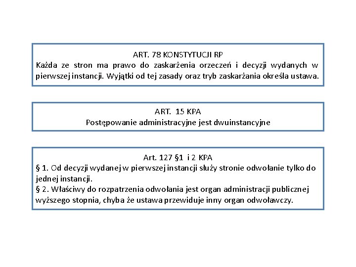 ART. 78 KONSTYTUCJI RP Każda ze stron ma prawo do zaskarżenia orzeczeń i decyzji