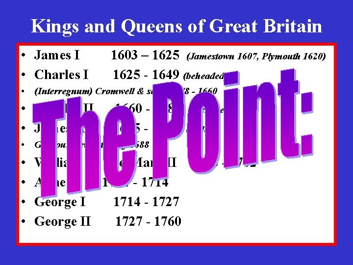 Kings and Queens of Great Britain • James I • Charles I 1603 –