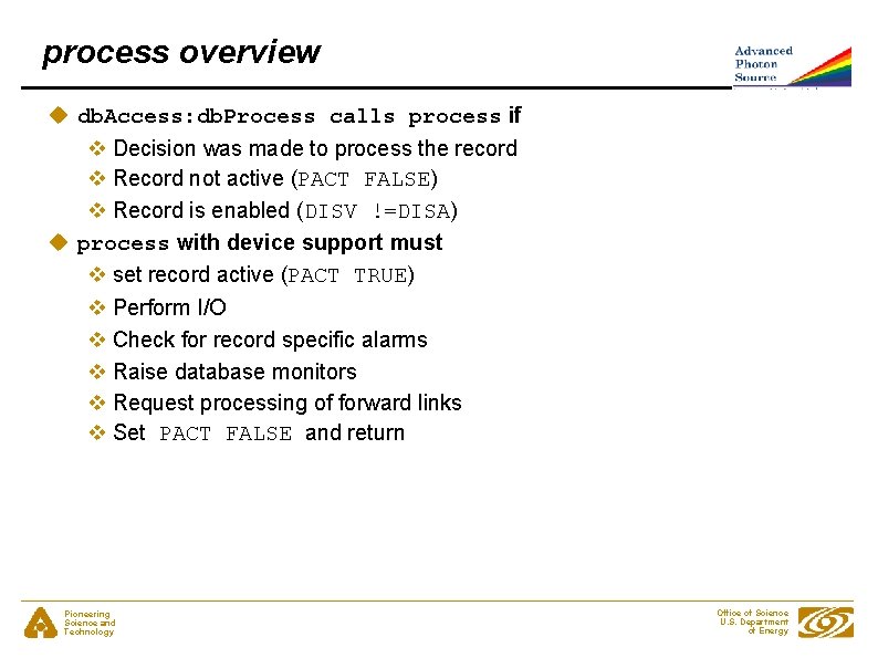 process overview u db. Access: db. Process calls process if v Decision was made