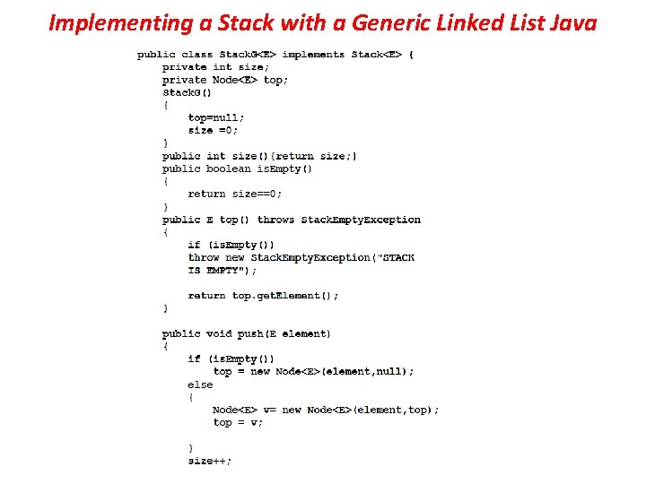 Implementing a Stack with a Generic Linked List Java 