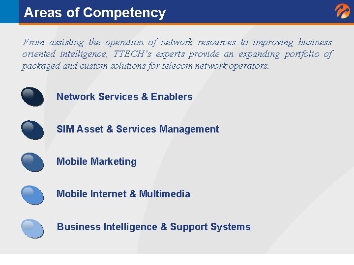 Areas of Competency From assisting the operation of network resources to improving business oriented Areas of Competency From assisting the operation of network resources to improving business oriented