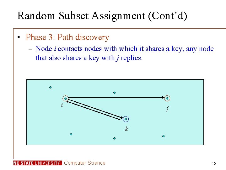 Random Subset Assignment (Cont’d) • Phase 3: Path discovery – Node i contacts nodes