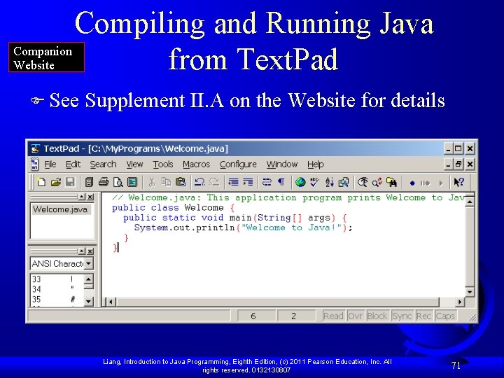 Compiling and Running Java Companion Website from Text. Pad F See Supplement II. A