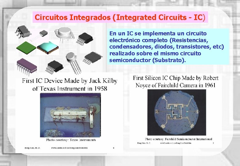 Circuitos Integrados (Integrated Circuits - IC) En un IC se implementa un circuito electrónico