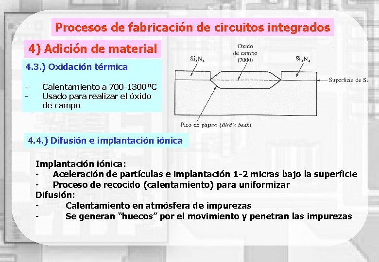 Procesos de fabricación de circuitos integrados 4) Adición de material 4. 3. ) Oxidación