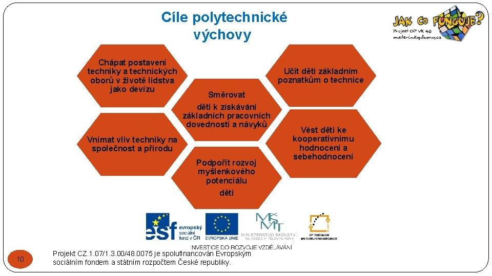 Cíle polytechnické výchovy Chápat postavení techniky a technických oborů v životě lidstva jako devízu