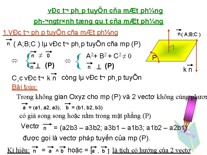 vÐc t¬ ph¸p tuyÕn cña mÆt ph¼ng ph ¬ngtr×nh tæng qu¸t cña mÆt ph¼ng