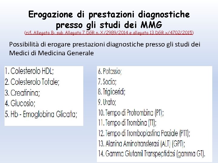 Erogazione di prestazioni diagnostiche presso gli studi dei MMG (rif. Allegato B- sub Allegato