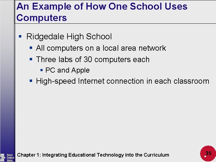 An Example of How One School Uses Computers § Ridgedale High School § All