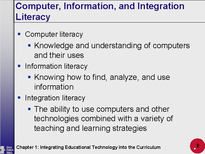 Computer, Information, and Integration Literacy § Computer literacy § Knowledge and understanding of computers