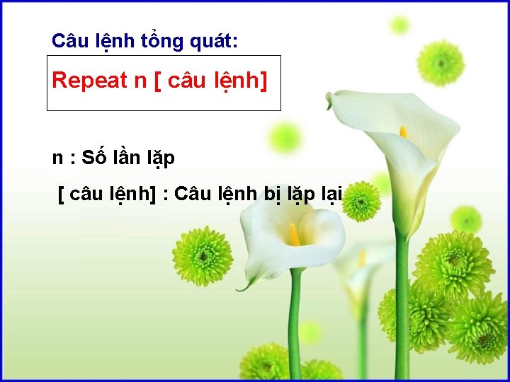 Câu lệnh tổng quát: Repeat n [ câu lệnh] n : Số lần lặp