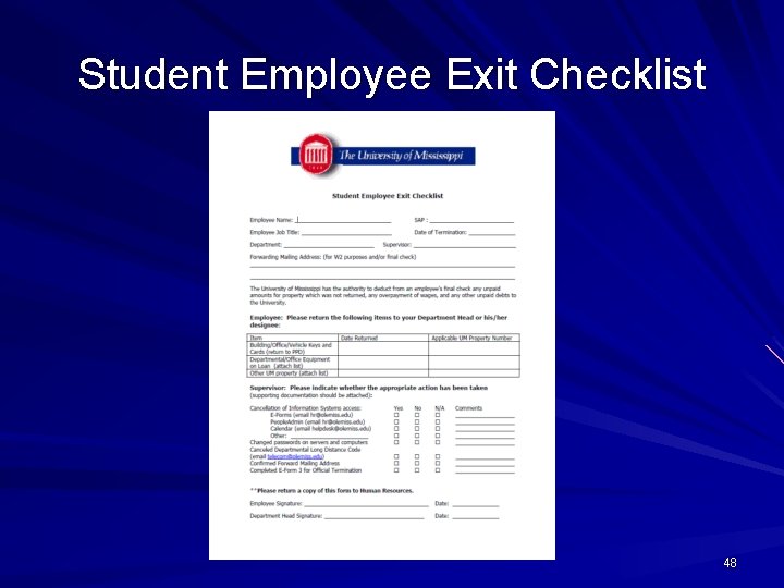 Student Employee Exit Checklist 48 
