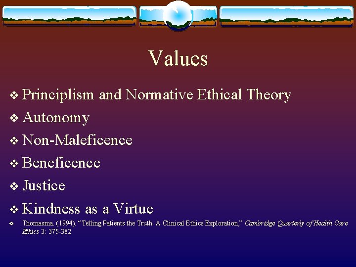 Values v Principlism and Normative Ethical Theory v Autonomy v Non-Maleficence v Beneficence v Values v Principlism and Normative Ethical Theory v Autonomy v Non-Maleficence v Beneficence v