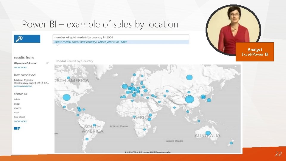 Power BI – example of sales by location Analyst Excel/Power BI 22 