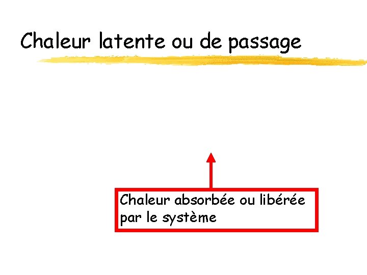 Chaleur latente ou de passage Chaleur absorbée ou libérée par le système 