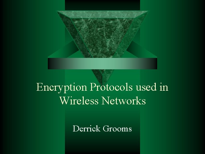 Encryption Protocols used in Wireless Networks Derrick Grooms 