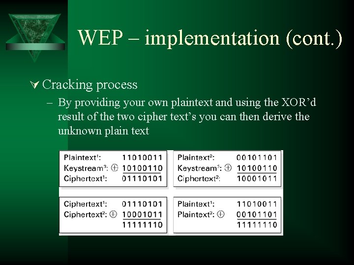 WEP – implementation (cont. ) Ú Cracking process – By providing your own plaintext