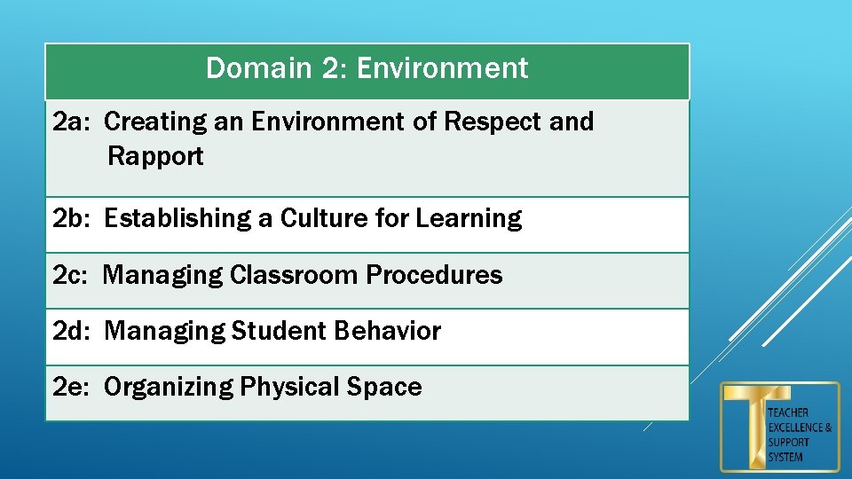 Domain 2: Environment 2 a: Creating an Environment of Respect and Rapport 2 b: