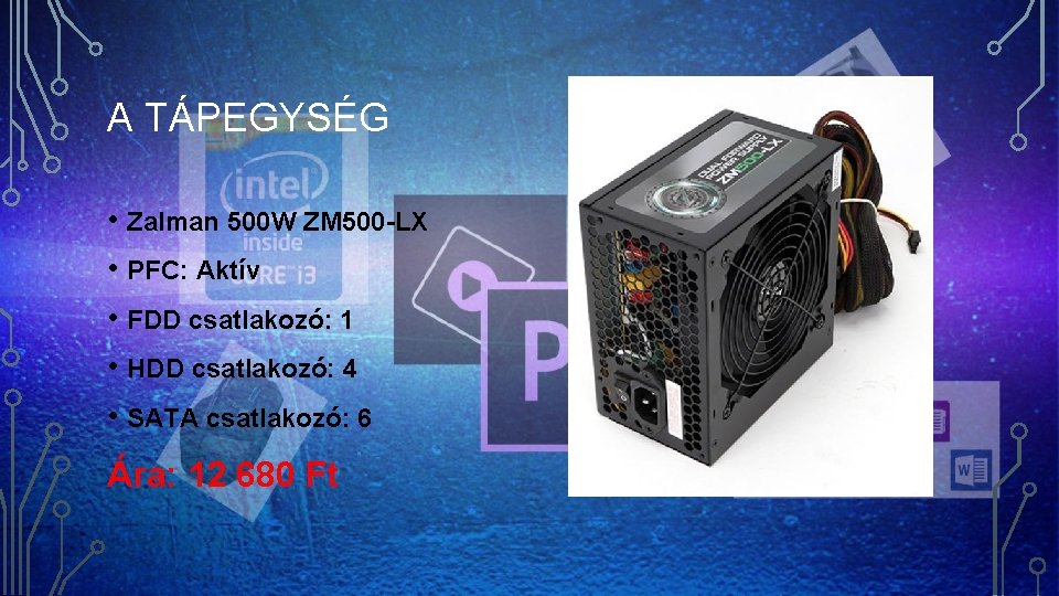 A TÁPEGYSÉG • Zalman 500 W ZM 500 -LX • PFC: Aktív • FDD