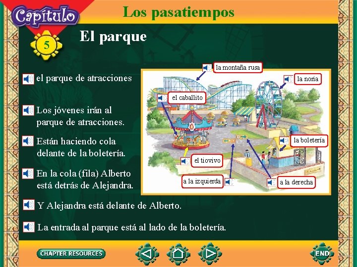 Los pasatiempos 5 El parque la montaña rusa el parque de atracciones la noria