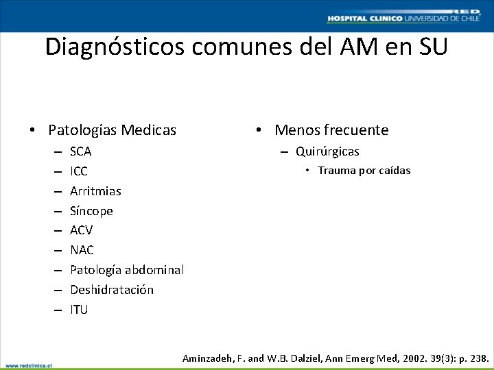 Diagnósticos comunes del AM en SU • Patologías Medicas – – – – –