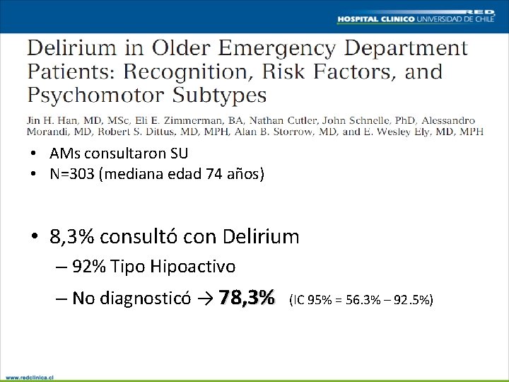  • AMs consultaron SU • N=303 (mediana edad 74 años) • 8, 3%