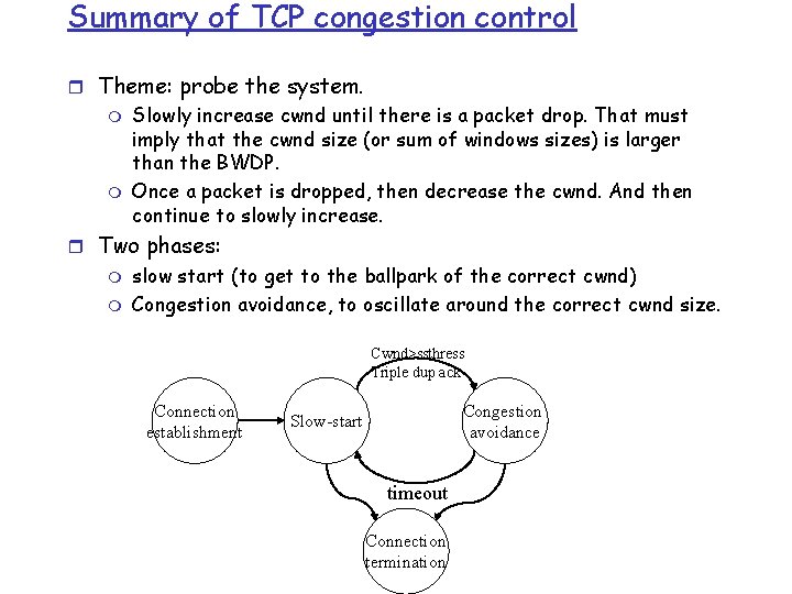 Summary of TCP congestion control r Theme: probe the system. m m Slowly increase