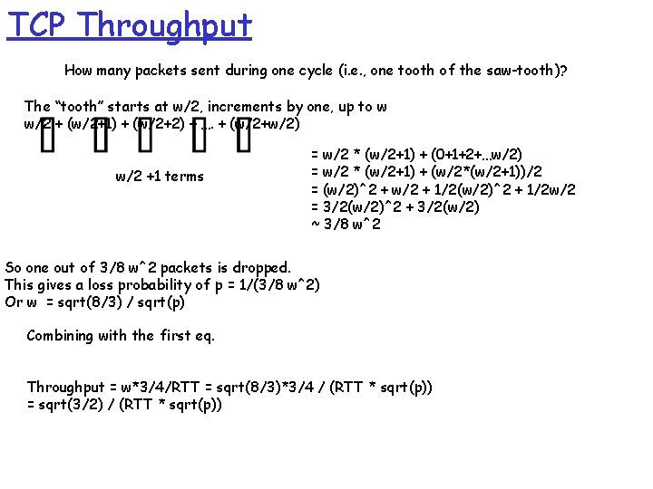 TCP Throughput How many packets sent during one cycle (i. e. , one tooth