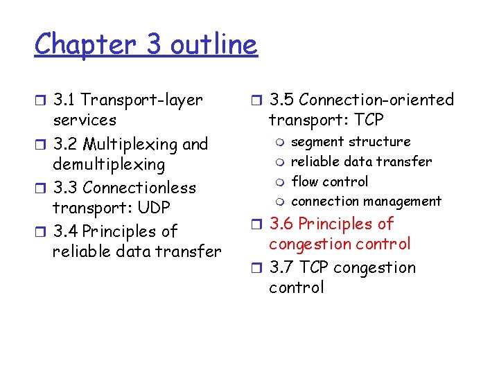 Chapter 3 outline r 3. 1 Transport-layer services r 3. 2 Multiplexing and demultiplexing