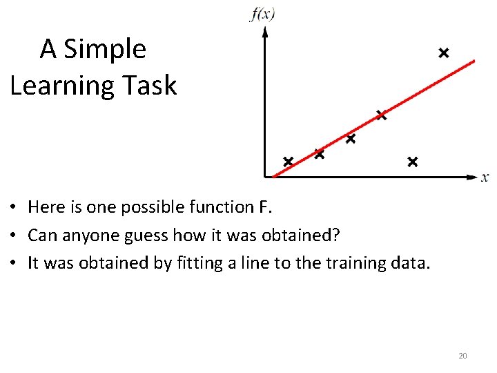 A Simple Learning Task • Here is one possible function F. • Can anyone