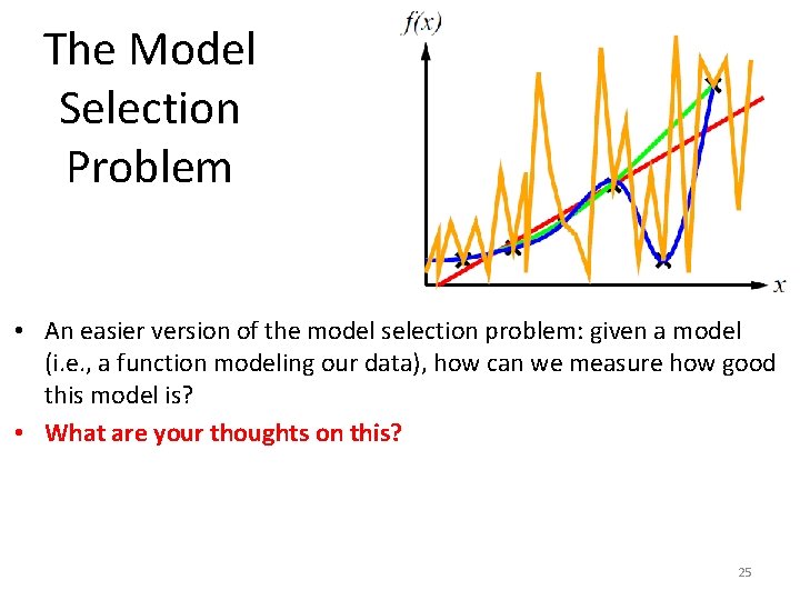 The Model Selection Problem • An easier version of the model selection problem: given