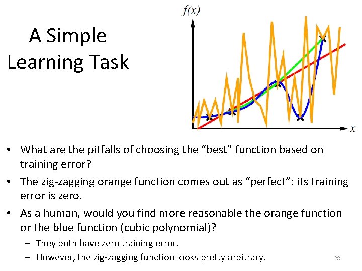 A Simple Learning Task • What are the pitfalls of choosing the “best” function