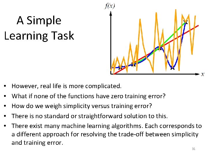 A Simple Learning Task • • • However, real life is more complicated. What