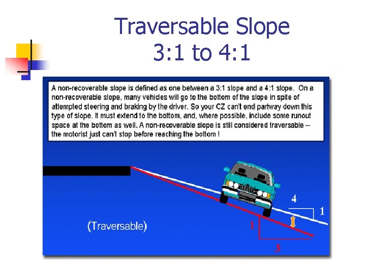 Traversable Slope 3: 1 to 4: 1 