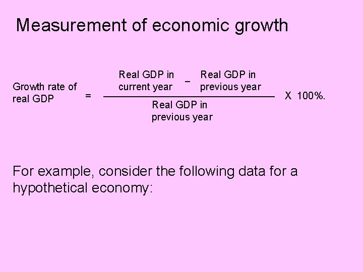 Measurement of economic growth Growth rate of = real GDP Real GDP in current