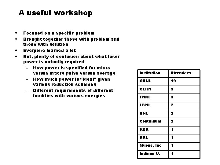 A useful workshop • • Focused on a specific problem Brought together those with