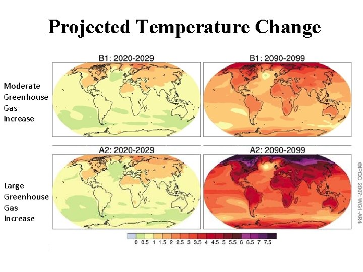 Projected Temperature Change Moderate Greenhouse Gas Increase Large Greenhouse Gas Increase 